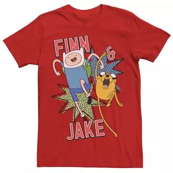 Мужская футболка Cartoon Network Adventure Time Finn & Jake Kapows Licensed Character, красный