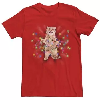 Мужская футболка Cat Tangled Christmas Lights Licensed Character, красный