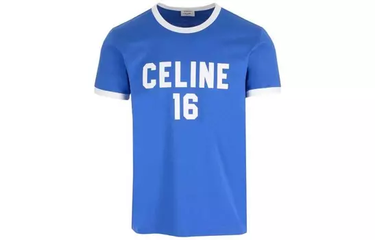 Мужская футболка Celine с коротким рукавом и принтом, синий