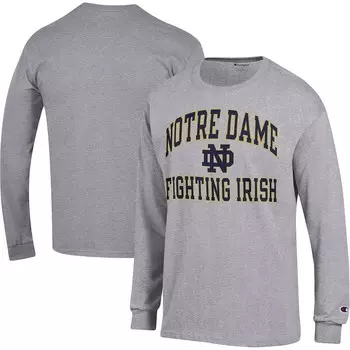 Мужская футболка Champion Heather Grey Notre Dame Fighting Irish High Motor с длинным рукавом, цвет Ntd Grey
