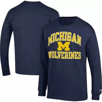 Мужская футболка Champion Navy Michigan Wolverines High Motor с длинными рукавами, цвет Mic Navy