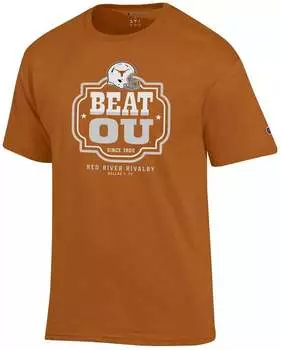 Мужская футболка Champion Texas Longhorns 2023 Red River Rivalry Beat OU Техасская оранжевая футболка