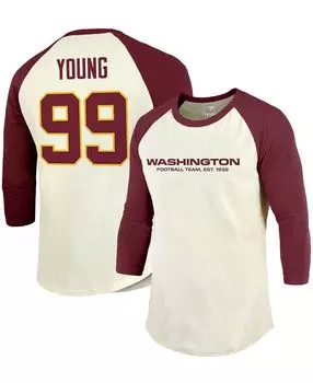 Мужская футболка chase young cream, бордовый, футболка washington football team в винтажном стиле с именем игрока, номером, регланом, рукавом 3/4 Fanatics, мульти