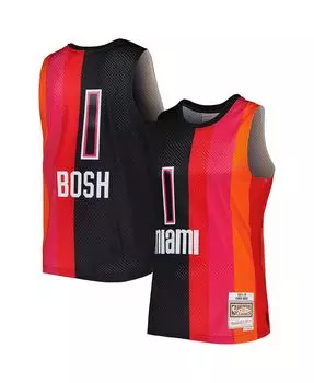 Мужская футболка chris bosh black, red miami heat hardwood classics 2011-12 split swingman jersey Mitchell & Ness, мульти