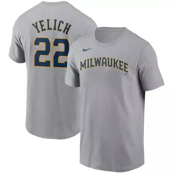 Мужская футболка Christian Yelich Grey Milwaukee Brewers с именем и номером Nike