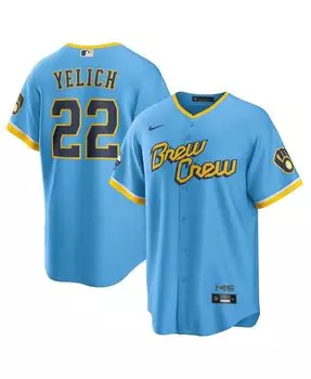 Мужская футболка Christian Yelich Powder Blue Milwaukee Brewers 2022 City Connect Replica Player Nike