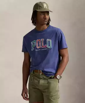 Мужская футболка Classic-Fit с логотипом Madras Polo Ralph Lauren, синий