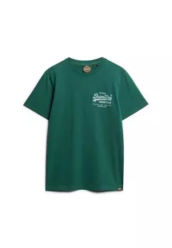Мужская футболка Classic VI Heritage Chest Tee, логотип, круглый вырез, однотонная Superdry., зеленый