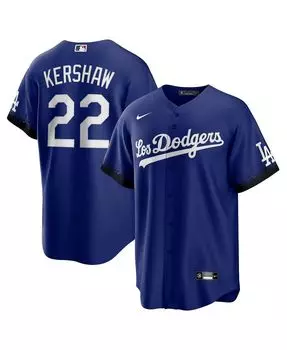Мужская футболка clayton kershaw royal los angeles dodgers 2021 city connect replica player Nike