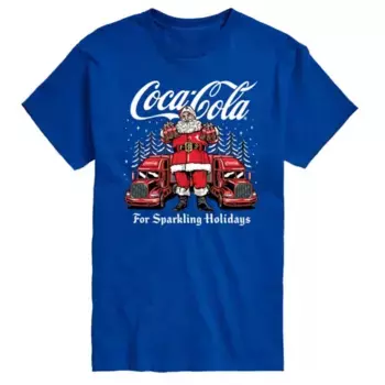 Мужская футболка Coca-Cola с новогодним принтом "Санта для праздничного настроения" Licensed Character, синий