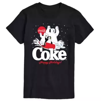 Мужская футболка Coca-Cola "Счастливых праздников" с принтом санок Licensed Character, черный