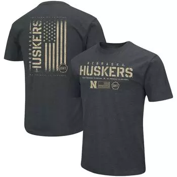Мужская футболка Colosseum Heathered Black Nebraska Huskers OHT Military Appreciation Flag 2.0