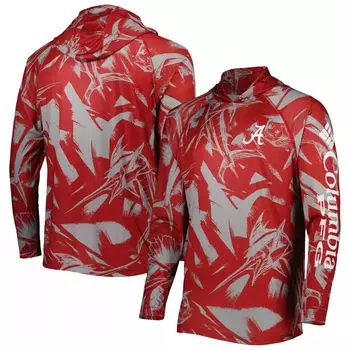 Мужская футболка Columbia Crimson Alabama Crimson Tide Super Terminal Tackle Omni-Shade реглан с длинными рукавами и капюшоном