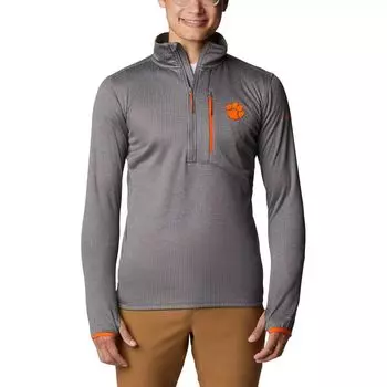 Мужская футболка Columbia Grey Clemson Tigers Park View с застежкой-молнией до половины длины