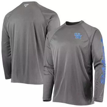Мужская футболка Columbia Heathered Charcoal Kentucky Wildcats PFG Terminal Tackle Raglan Omni-Shade с длинным рукавом
