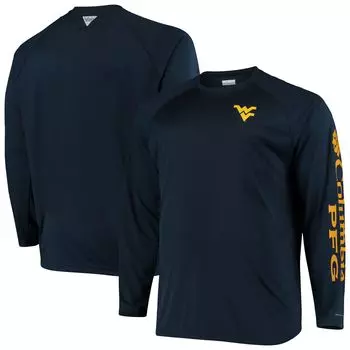 Мужская футболка Columbia Navy West Virginia Mountaineers Big & Tall Terminal Tackle с длинными рукавами и омни-оттенком