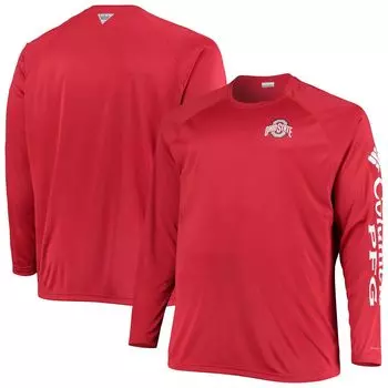 Мужская футболка Columbia Scarlet Ohio State Buckeyes Big & Tall Terminal Tackle Raglan Omni-Shade с длинным рукавом