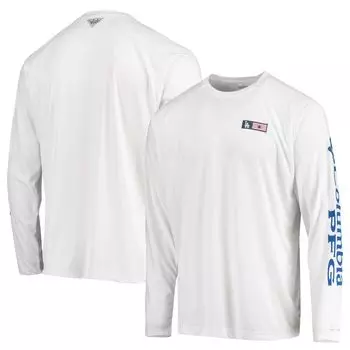 Мужская футболка Columbia White Los Angeles Dodgers Americana Terminal Tackle Omni-Shade Raglan с длинным рукавом