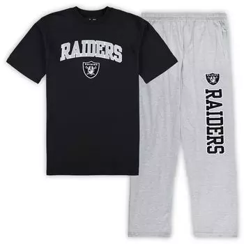 Мужская футболка Concepts Sport Black/Heather Grey Las Vegas Raiders Big & Tall и пижамные штаны, комплект для сна