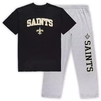Мужская футболка Concepts Sport черного/серого цвета New Orleans Saints Big & Tall, комплект для сна и брюки