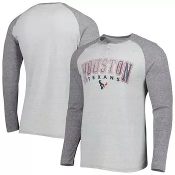 Мужская футболка Concepts Sport Heather Grey Houston Texans Ledger Raglan с длинным рукавом в стиле Хенли