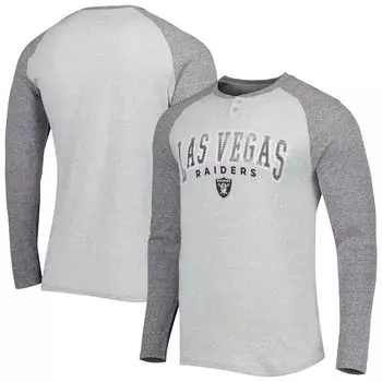 Мужская футболка Concepts Sport Heather Grey Las Vegas Raiders Ledger Raglan с длинным рукавом в стиле Хенли
