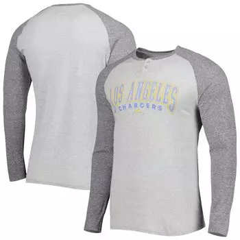 Мужская футболка Concepts Sport Heather Grey Los Angeles Chargers Ledger Raglan с длинным рукавом в стиле Хенли