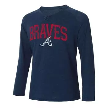 Мужская футболка Concepts Sport Navy Atlanta Braves Inertia Raglan с длинным рукавом в стиле Хенли