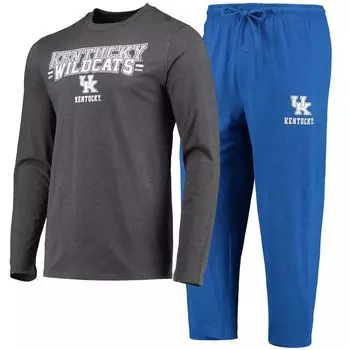 Мужская футболка Concepts Sport Royal/Heared Charcoal Kentucky Wildcats, футболка с длинными рукавами и брюки, комплект для сна