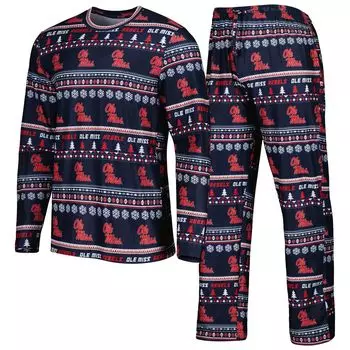 Мужская футболка Concepts Sport темно-синего цвета с поворотной футболкой и брюками с длинными рукавами Ole Miss Rebels для сна