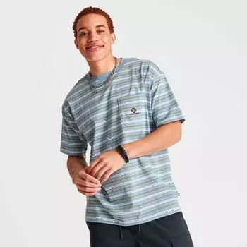 Мужская футболка Converse в полоску с карманом и звездой и шевроном, синий