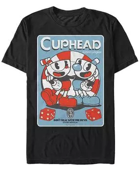 Мужская футболка Cuphead с коротким рукавом Cuphead And Mugman Don't Deal With The Devil Fifth Sun, черный