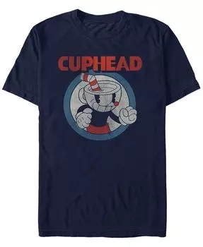 Мужская футболка Cuphead с короткими рукавами и круглым профилем в винтажном стиле Cuphead Fifth Sun, синий