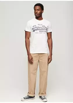 Мужская футболка цвета экрю с круглым вырезом и принтом M1011472A39E_VINTAGE VL TEE Superdry, экрю