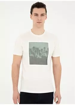Мужская футболка цвета экрю с круглым вырезом с принтом LINEA Pierre Cardin, экрю