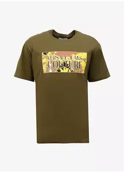 Мужская футболка цвета хаки с круглым вырезом 75GAHE01CJ00E107 Versace Jeans Couture, хаки