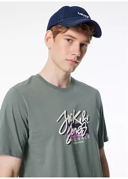 Мужская футболка цвета хаки с круглым вырезом 12255650_JORTAMPA TEE SS CREW NECK Jack & Jones, хаки