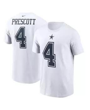 Мужская футболка dak prescott white dallas cowboys name number Nike, белый