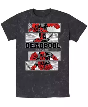 Мужская футболка Deadpool 4 Panel с коротким рукавом, двухцветная, эффект минеральной мойки Fifth Sun, черный