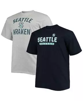 Мужская футболка deep sea blue, grey seattle kraken big and tall, комплект из двух футболок для сна Profile, мульти