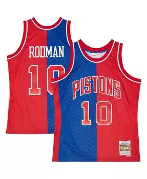 Мужская футболка dennis rodman blue, red detroit pistons hardwood classics 1988-89 split swingman jersey Mitchell & Ness, мульти