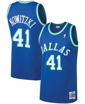 Мужская футболка dirk nowitzki blue dallas mavericks 1998-99 hardwood classics swingman jersey Mitchell & Ness, синий