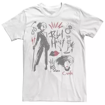 Мужская футболка Disney Cruella Rebel Heart Collage Sketches Licensed Character