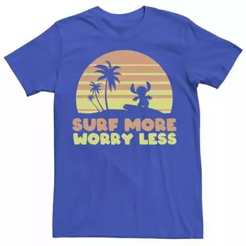 Мужская футболка Disney Lilo & Stitch Surf More Worry Less с портретом в стиле ретро Licensed Character