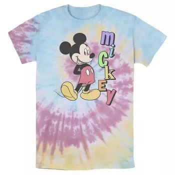 Мужская футболка Disney Mickey Standing с вертикальным радужным именем Bomabrd Wash Licensed Character