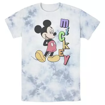 Мужская футболка Disney Mickey Standing с вертикальным радужным именем Bomabrd Wash Licensed Character