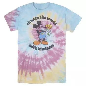 Мужская футболка Disney Mickey With Flowers Change The World With Kindness Bomabrd Wash Tee Licensed Character