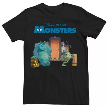 Мужская футболка Disney Pixar Monsters Mike And Sulley Door Crew Licensed Character, черный