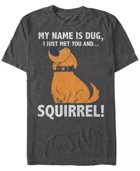 Мужская футболка Disney Pixar Up My Name is Dug Squirrel с короткими рукавами Fifth Sun, серый
