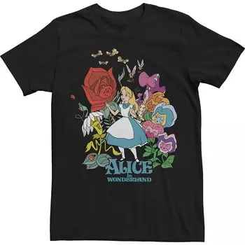 Мужская футболка Disney's Alice In Wonderland Walking Through The Flowers Licensed Character, черный